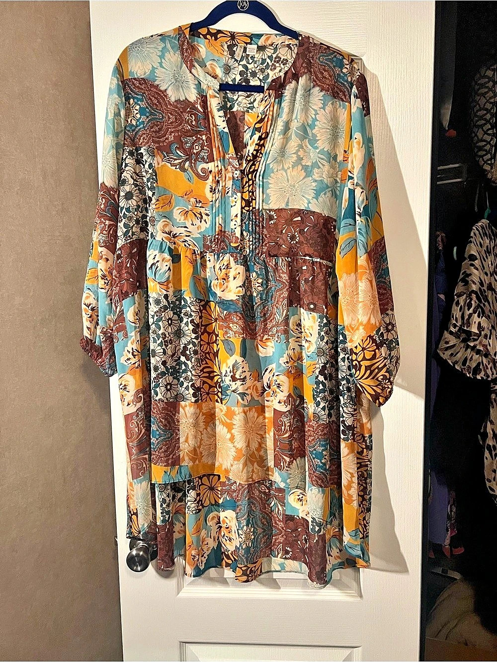 Cato Printed Maxi Dress Blue & Brown Waist 18/20W